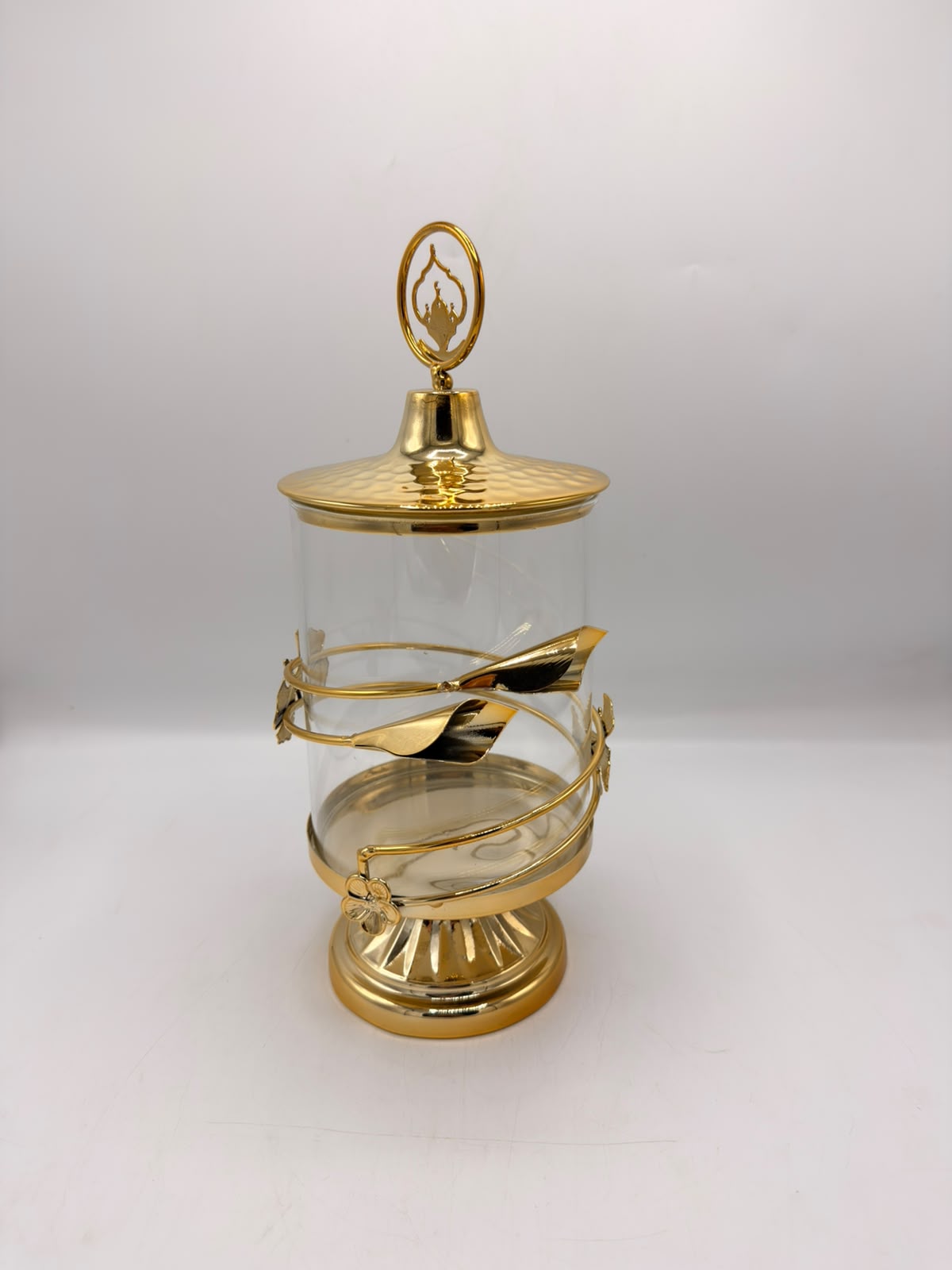Iron Art Candy Jar Dotted Metal Lid Glass Container & Large Tabletop (16-3)