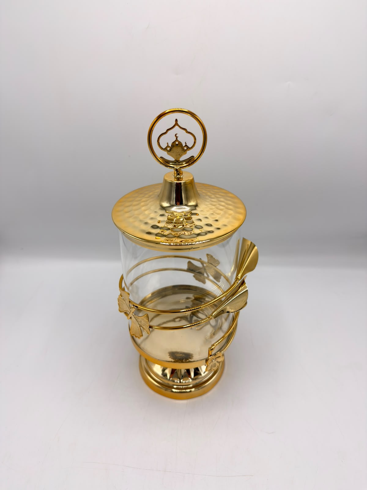 Iron Art Candy Jar Dotted Metal Lid Glass Container & Large Tabletop (16-3)