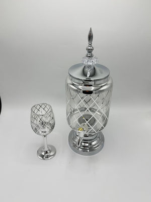 Silver Diamond-Cut Juice Dispenser & Goblet Set (6 Pcs) 17-8