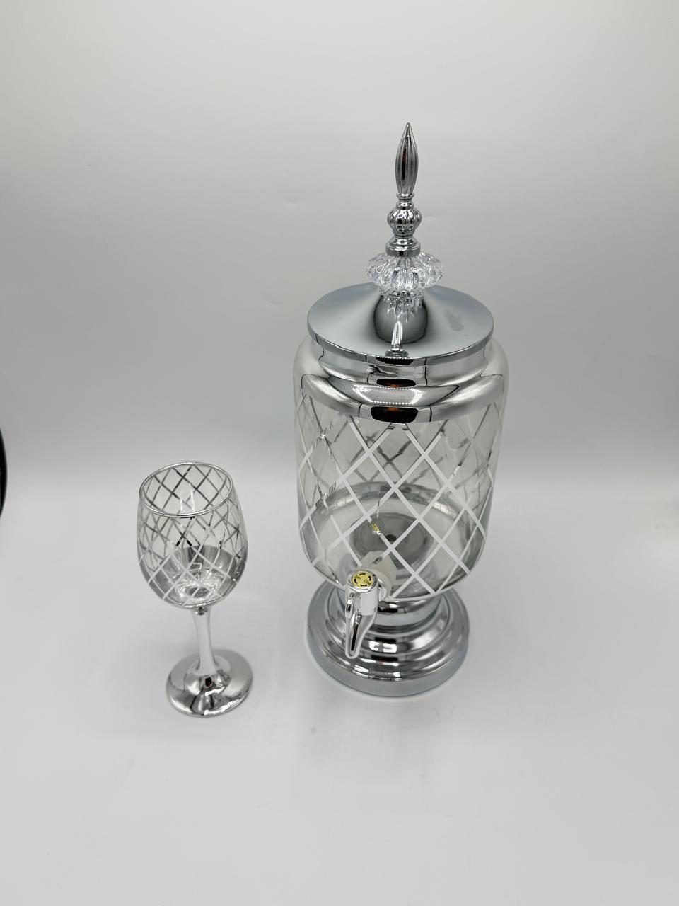 Silver Diamond-Cut Juice Dispenser & Goblet Set (6 Pcs) 17-8