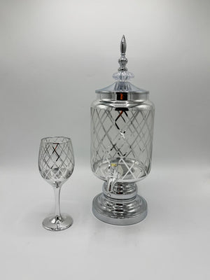 Silver Diamond-Cut Juice Dispenser & Goblet Set (6 Pcs) 17-8