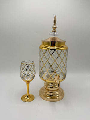Gold Diamond-Cut Juice Dispenser & Goblet Set (6 Pcs)