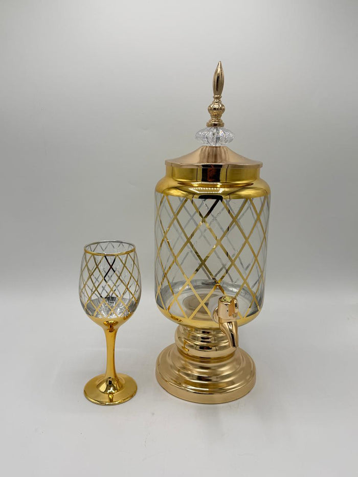 Gold Diamond-Cut Juice Dispenser & Goblet Set (6 Pcs)