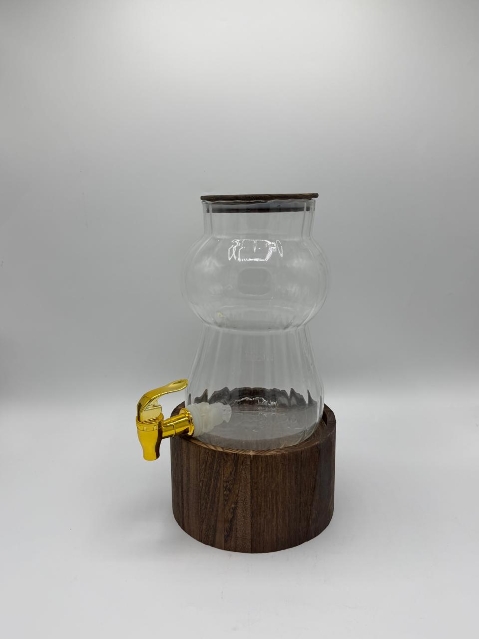 Ribbed Glass Beverage Dispenser with Wood Lid & Stand