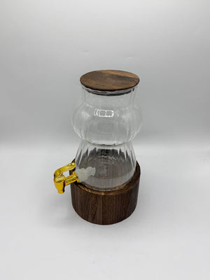 Ribbed Glass Beverage Dispenser with Wood Lid & Stand