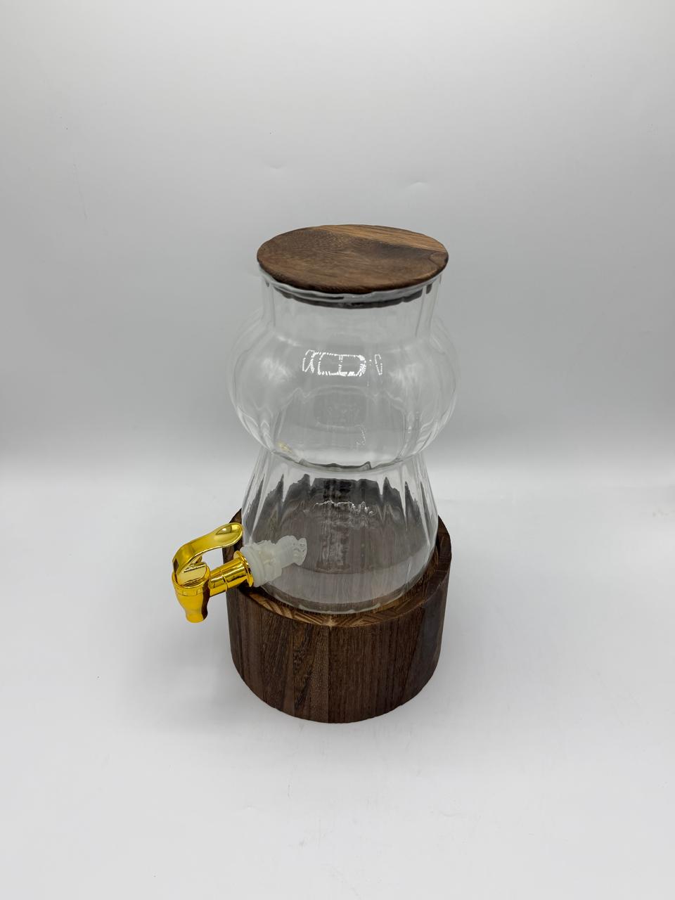 Ribbed Glass Beverage Dispenser with Wood Lid & Stand