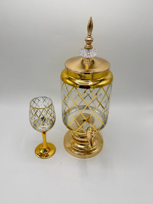 Gold Diamond-Cut Juice Dispenser & Goblet Set (6 Pcs)
