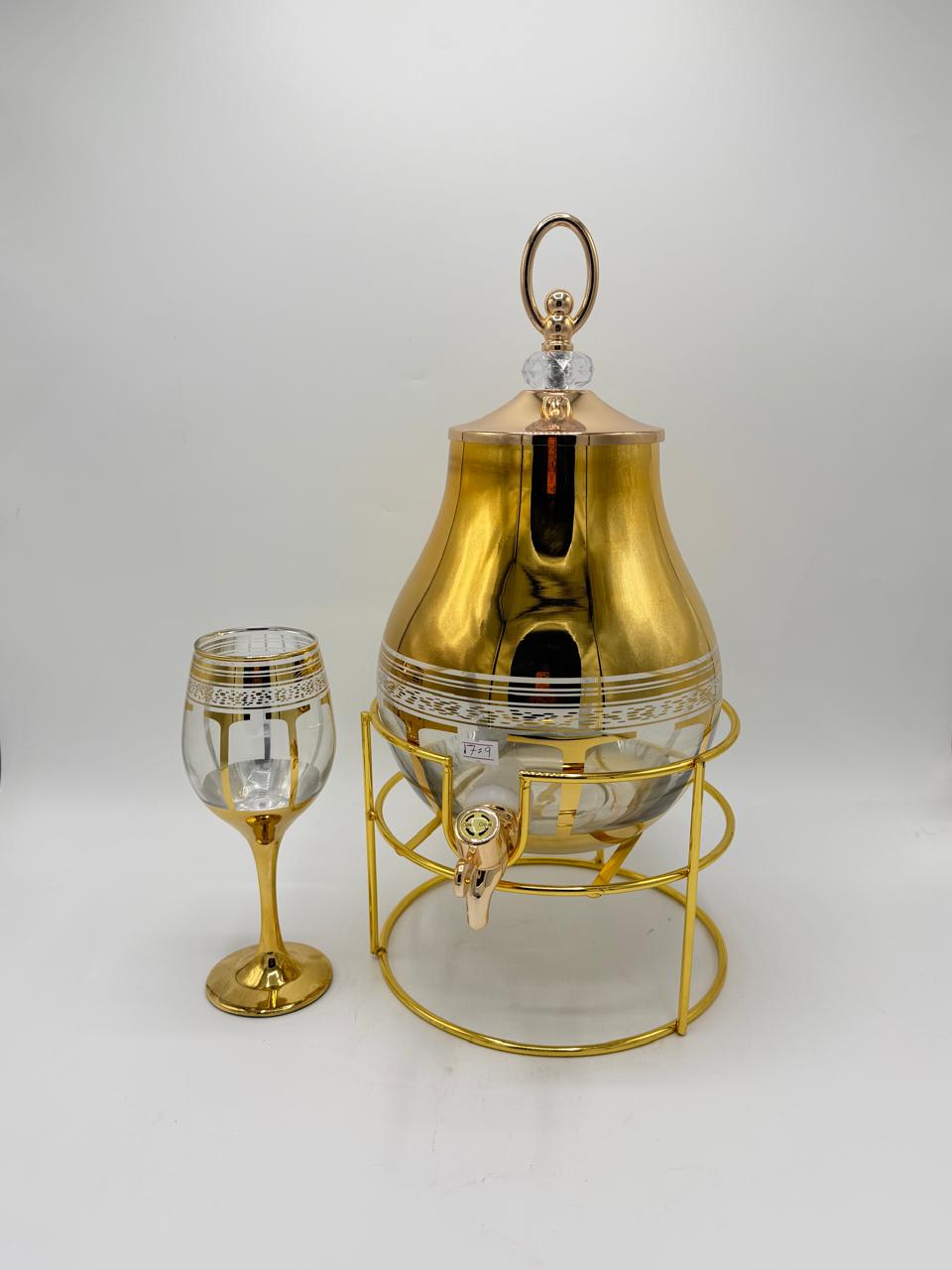 Gold Pear-Shaped Juice Dispenser & Goblet Set (6 Pcs) 17-10