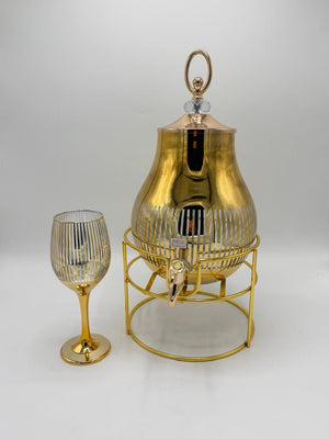 Gold Pear-Shaped Juice Dispenser & Goblet Set (6 Pcs) 17-9