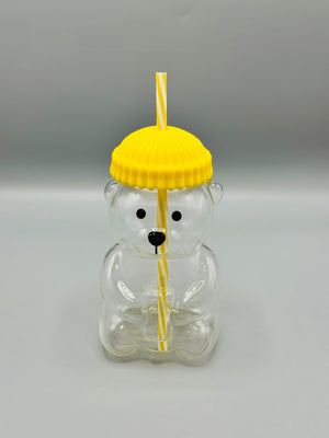 Teddy Bear Glass Sipper with Straw