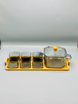 Bamboo Tray Glass Bowl Set