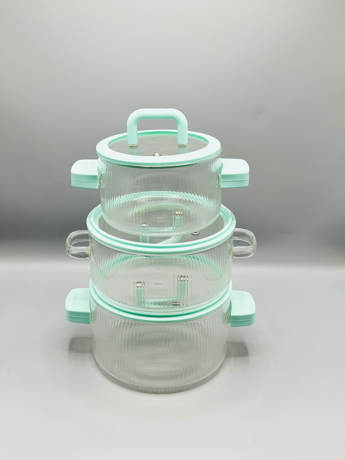 Mint Ribbed Glass Pot