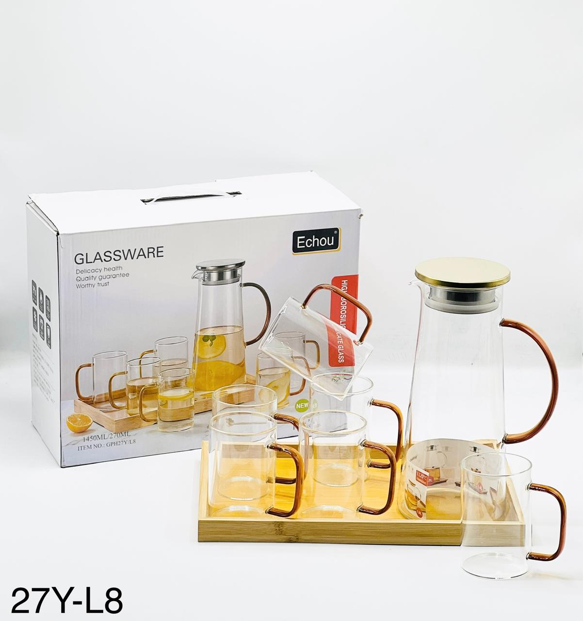 8 Pcs Water Set with Bamboo Tray