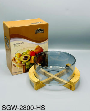 Classy Glass Serving Bowl with Wood Stand (1153)
