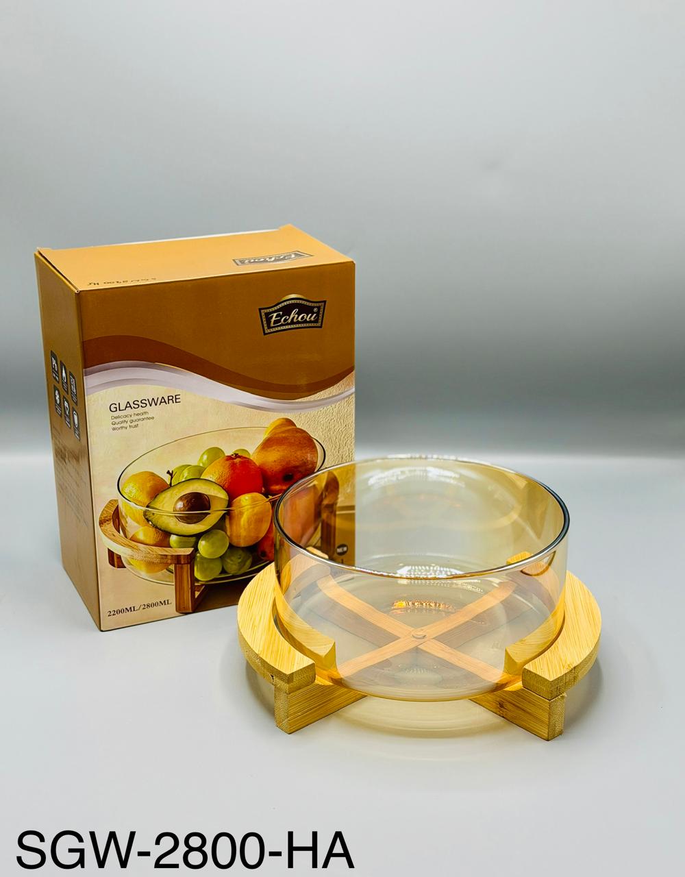 Classy Glass Serving Bowl with Wood Stand (1153)
