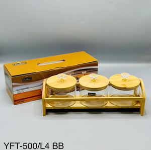 Round Glass Jar Set with Wooden Tray, 500ml, view 2