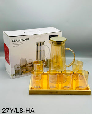 8 Pcs Water Set with Bamboo Tray