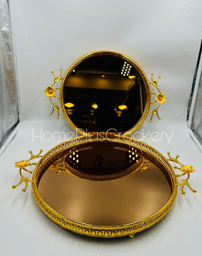 Vanity Glass Tray Set 2-Pcs amber glass trays