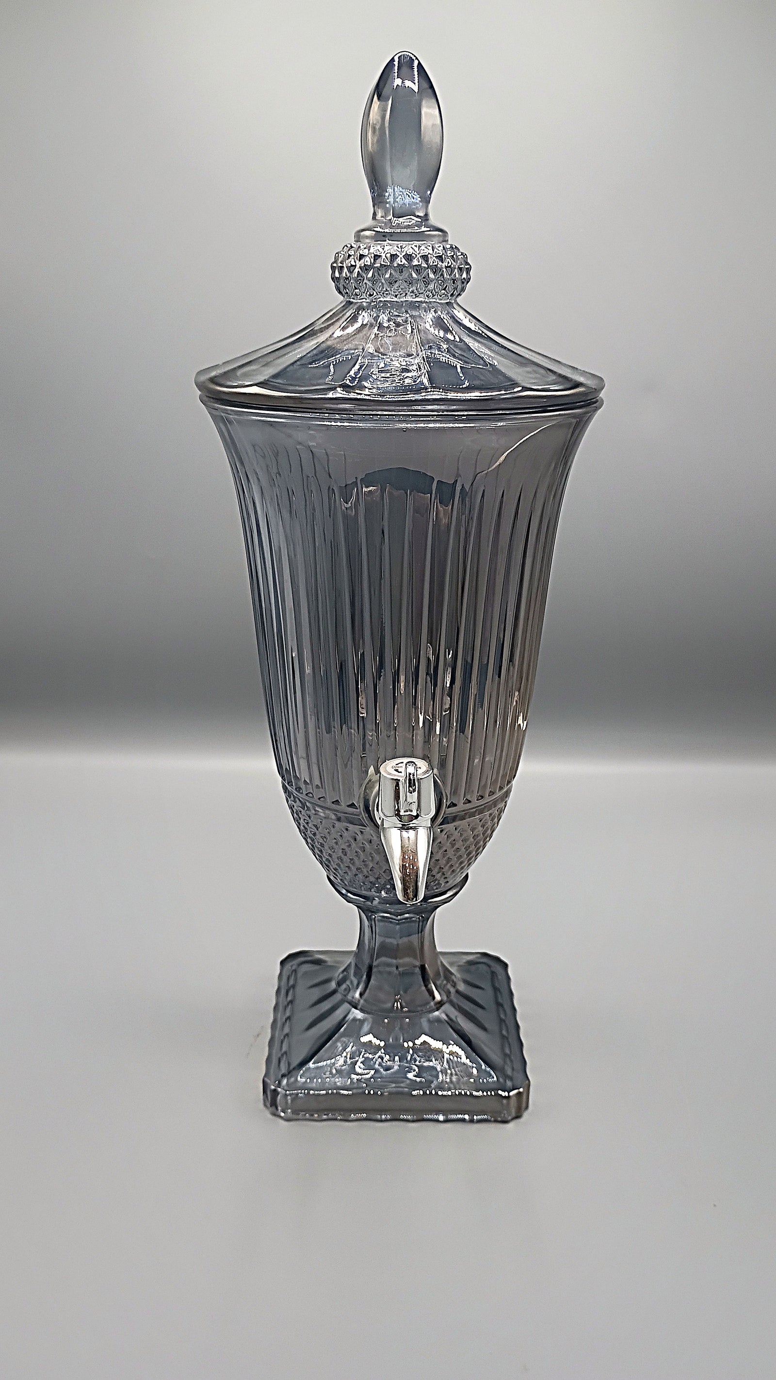 Fluted Crystal Glass Beverage Dispenser with Chrome Tap