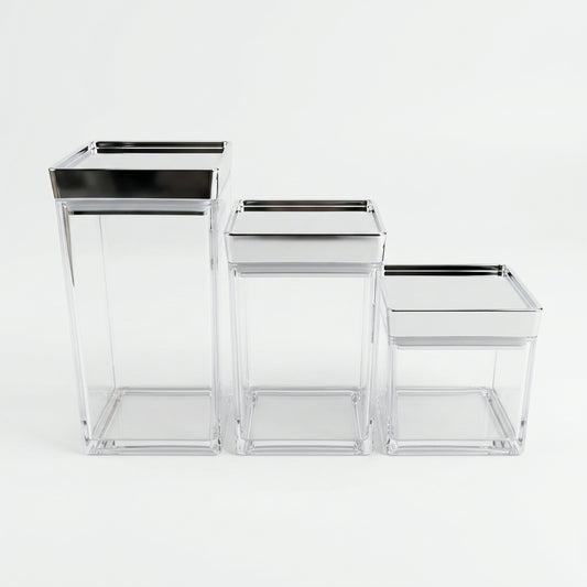Glass Storage Canister Set (8-1) – 3-Piece Airtight Square Jars with Gold Metallic Lids