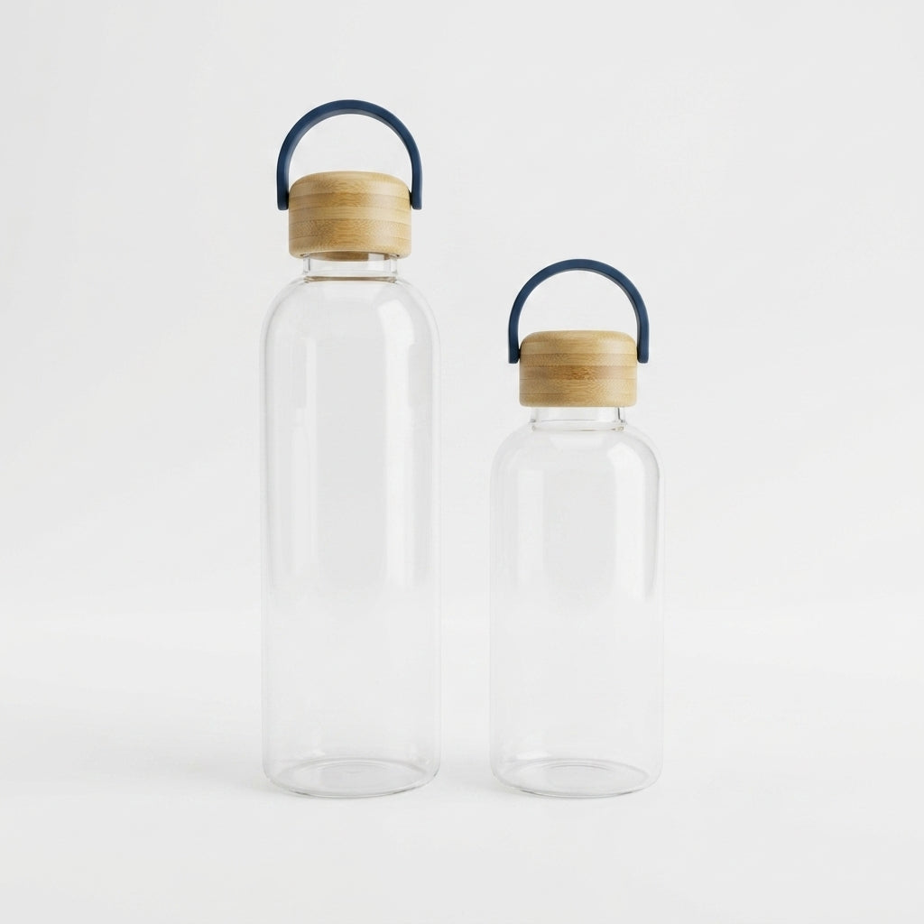 Glass Water Bottle with Wooden Cap – 500ML 750ML 1 Litre Leakproof Drinking Bottle