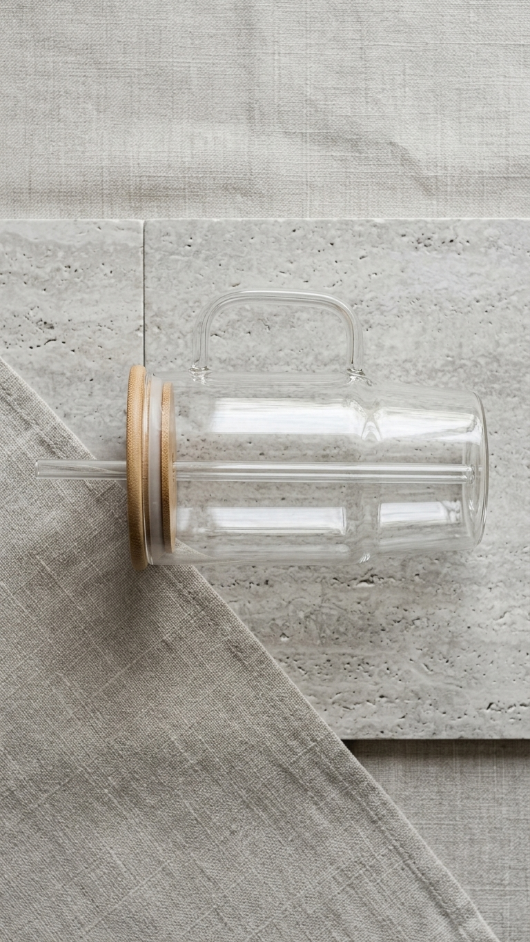 Glass Tumbler Mug (8-10) – Travel Mug with Bamboo Lid & Glass Straw