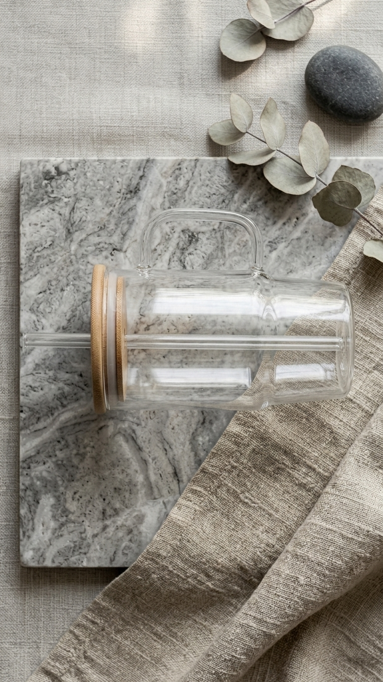 Glass Tumbler Mug (8-10) – Travel Mug with Bamboo Lid & Glass Straw