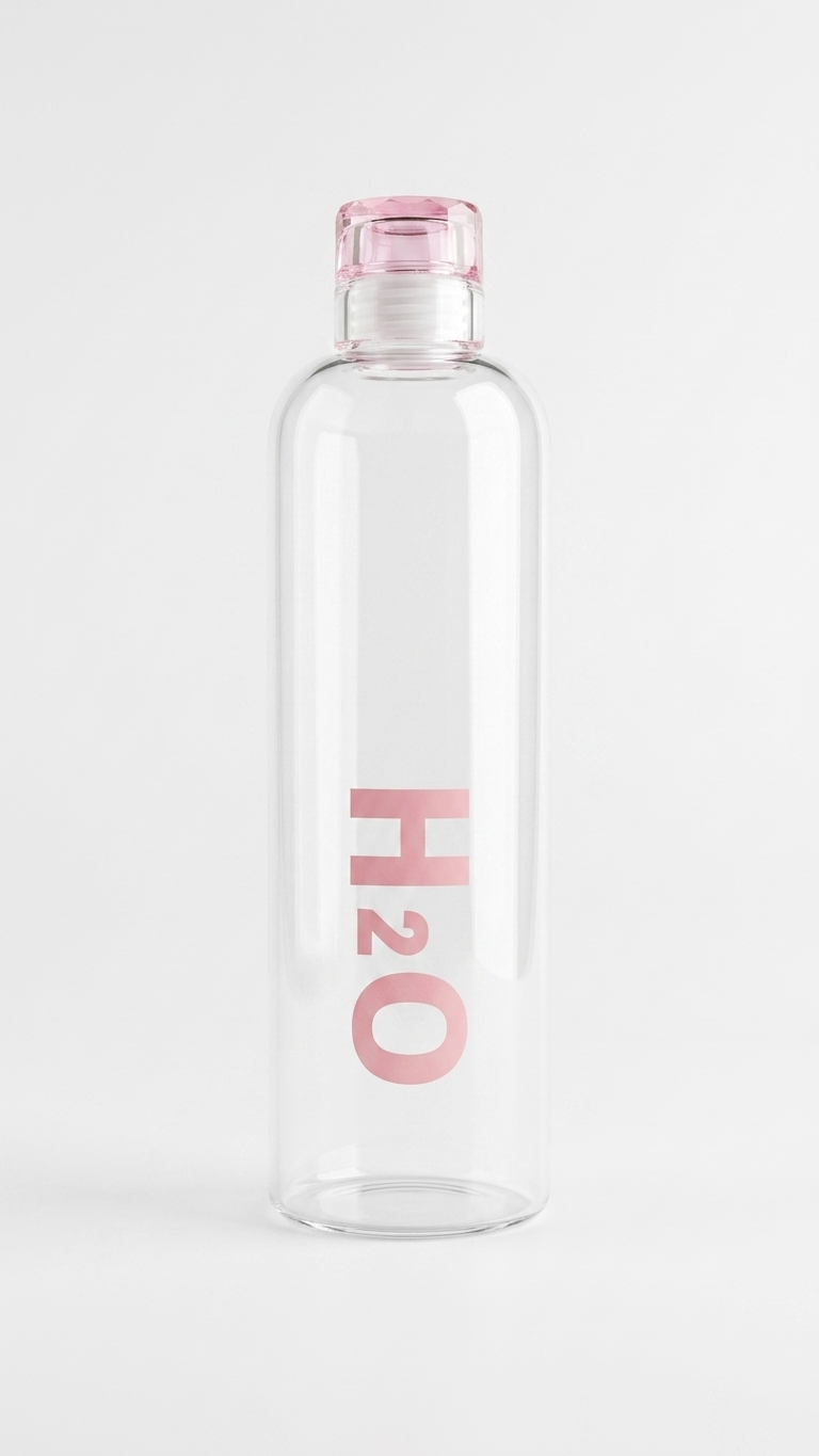 Glass H2O Water Bottle (8-9) – Clear Beverage Bottle with Pink Airtight Cap