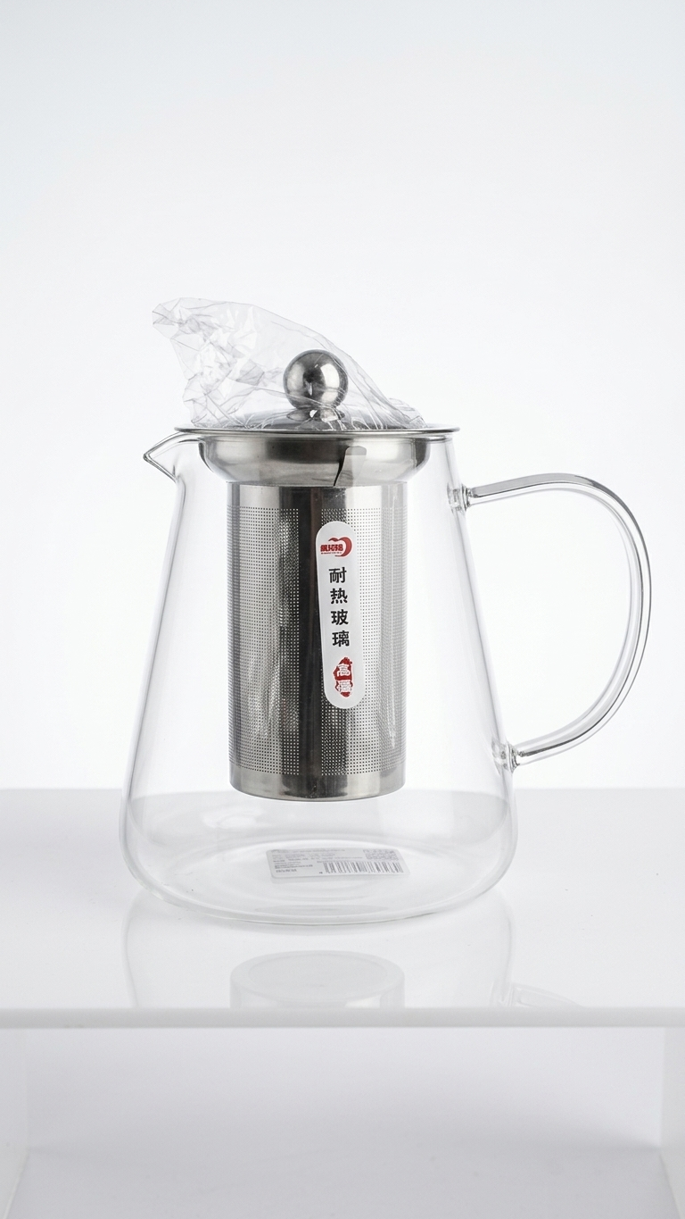 Glass Teapot (8-7) – Heat-Resistant Glass Kettle with Stainless Steel Strainer
