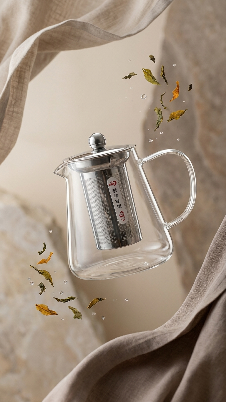 Glass Teapot (8-7) – Heat-Resistant Glass Kettle with Stainless Steel Strainer