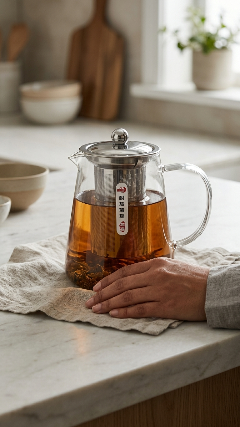 Glass Teapot (8-7) – Heat-Resistant Glass Kettle with Stainless Steel Strainer