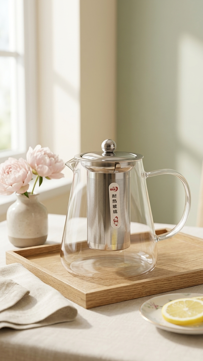 Glass Teapot (8-7) – Heat-Resistant Glass Kettle with Stainless Steel Strainer