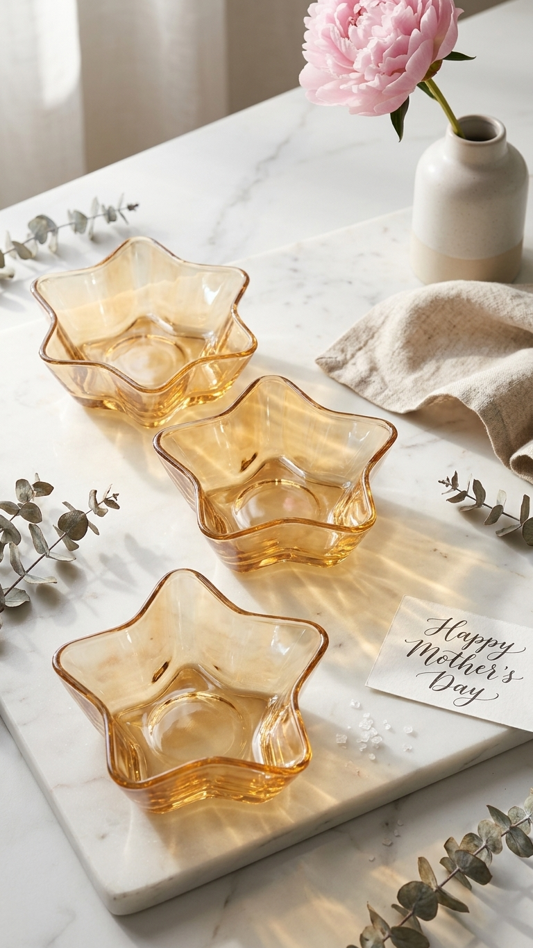 Amber Glass Dessert Bowls (8-5) – 6-Piece Star-Shaped Fruit & Ice Cream Dishes