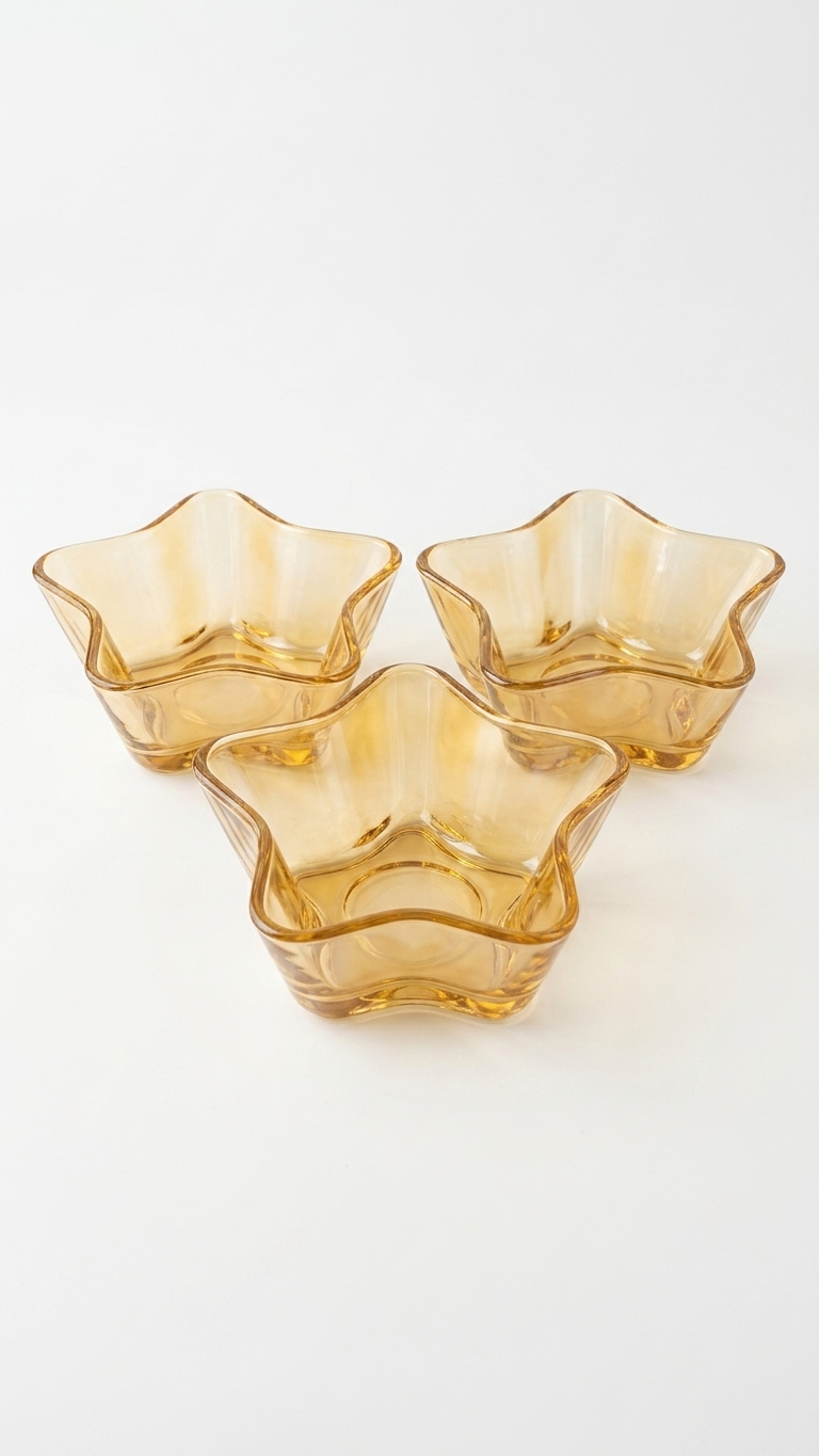 Amber Glass Dessert Bowls (8-5) – 6-Piece Star-Shaped Fruit & Ice Cream Dishes