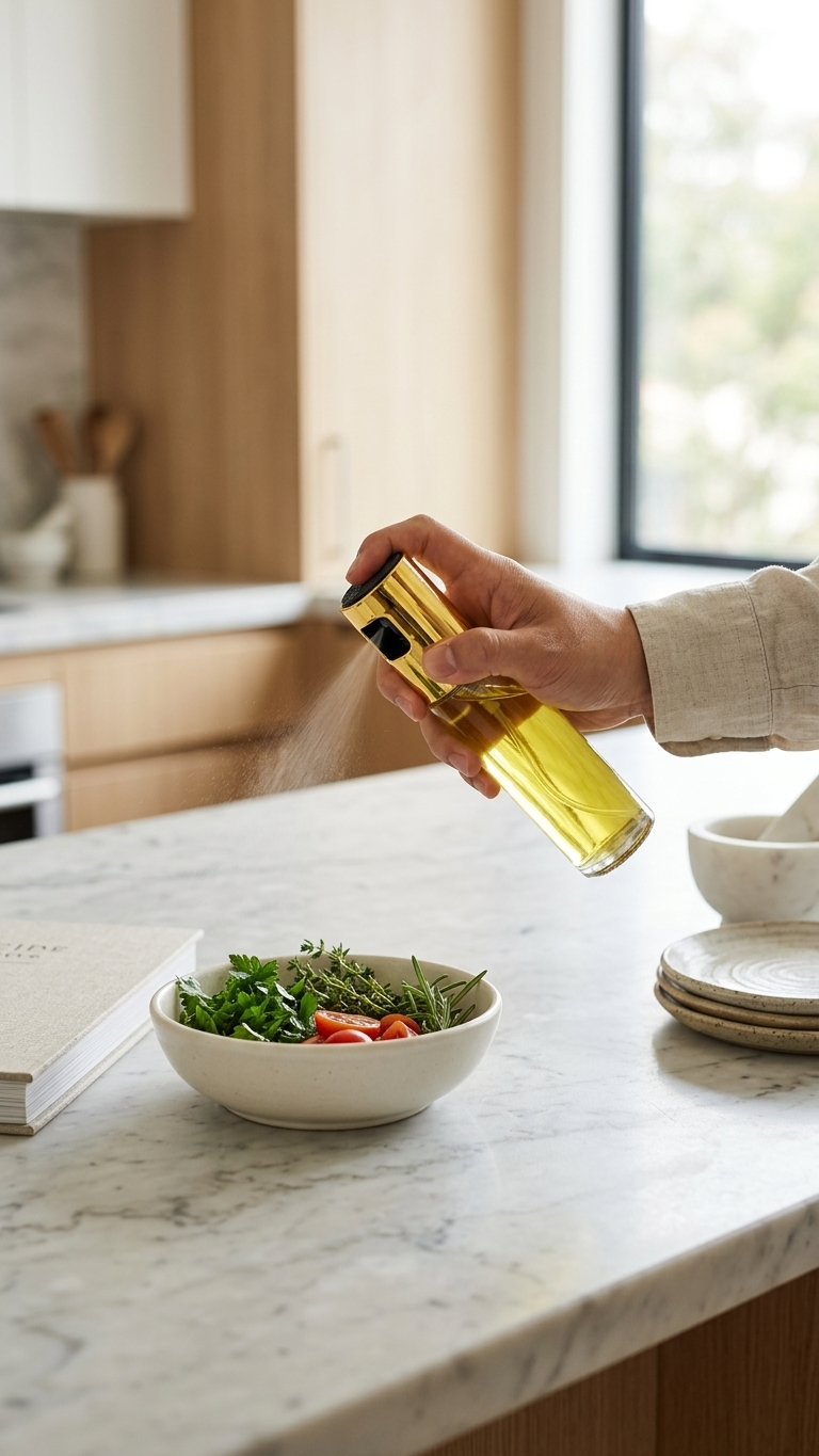 Glass Oil Sprayer Mister (76-4) – Fine Mist Cooking Spray Bottle with Gold Pump Cap