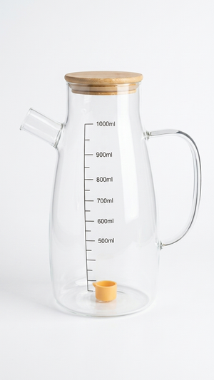 Glass Oil Dispenser Pitcher  – 1000ml Graduated Measuring Carafe with Bamboo Lid(GPY-02)