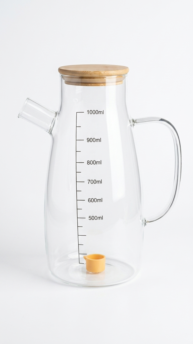 Glass Oil Dispenser Pitcher  – 1000ml Graduated Measuring Carafe with Bamboo Lid(GPY-02)
