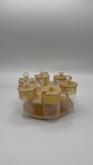 Rotating Greek Key Crystal Knob Spice Set