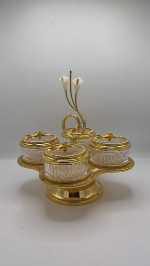 360° Revolving Dry Fruit Tray 4PCS – Rotating Snack Box with Lid & Compartments
