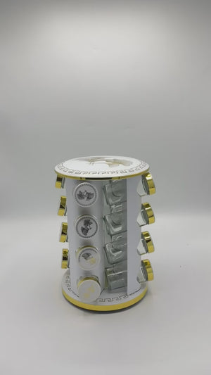 White & Gold Rotating Spice Jar Rack (12/16 Pcs)