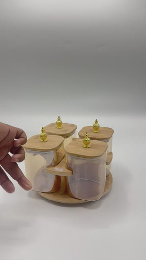 Rotating Gold Gourd Bamboo Jar Set