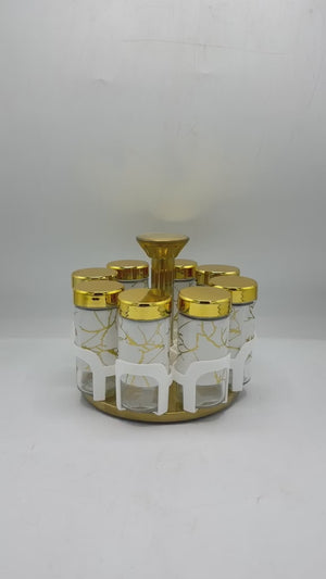 8-Jar Gold Marble Rotating Spice Rack