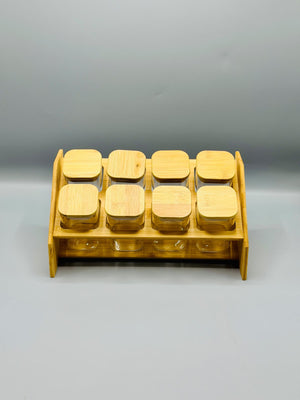 Square Spice Rack Set 8PCS – Modern Masala Jar Organizer with Storage Stand