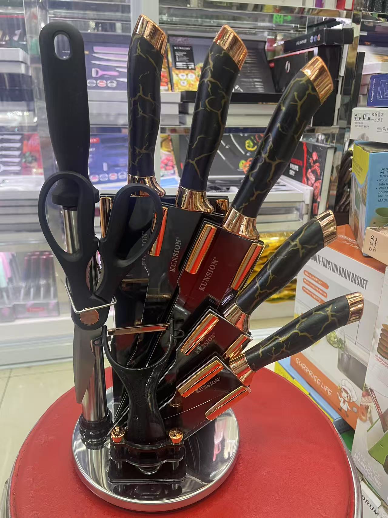 Revolving Knife Set with Stand – 360° Rotating Kitchen Knife Set