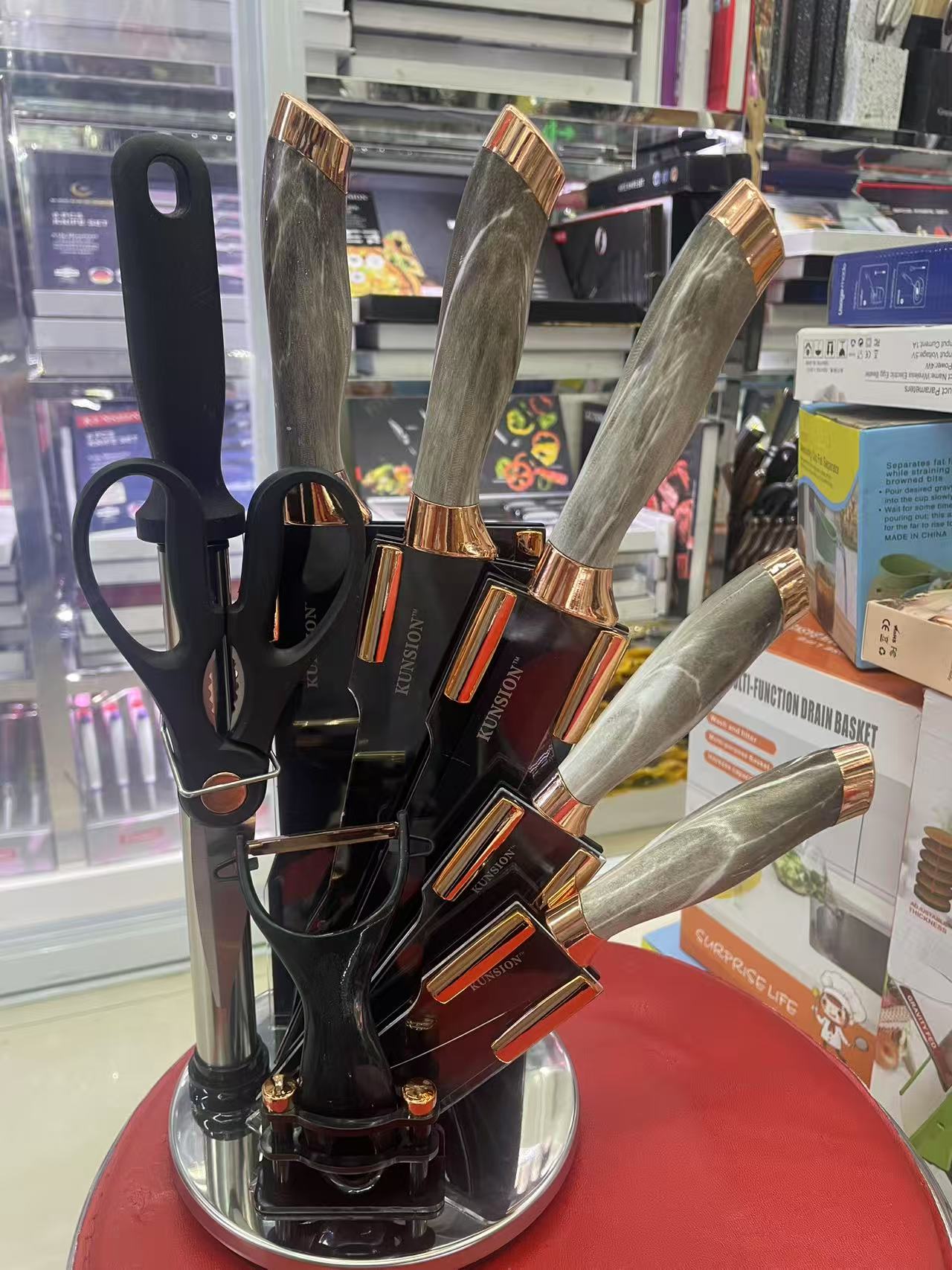 Revolving Knife Set with Stand – 360° Rotating Kitchen Knife Set