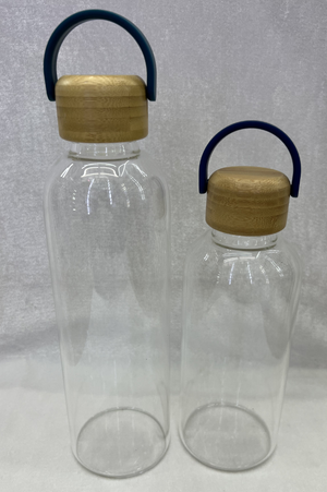 Glass Water Bottle with Wooden Cap – 500ML 750ML 1 Litre Leakproof Drinking Bottle