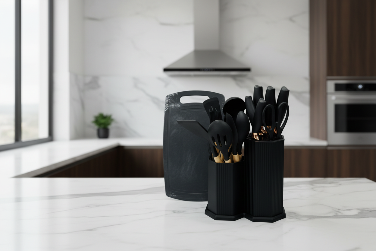 Knife Set with Silicone Utensil Set – Complete Kitchen Knife & Tool Kit