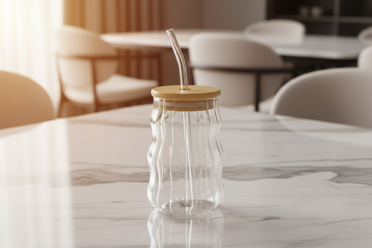 Glass Sipper  with Straw – Reusable Drinking Glass for Juice & Cold Drinks