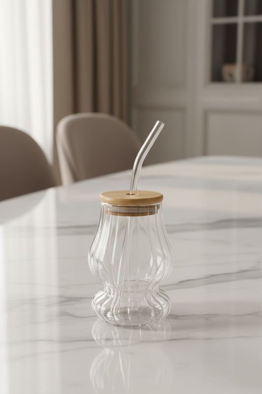 Glass Sipper Glass with Straw – Stylish Drinking  with Lid