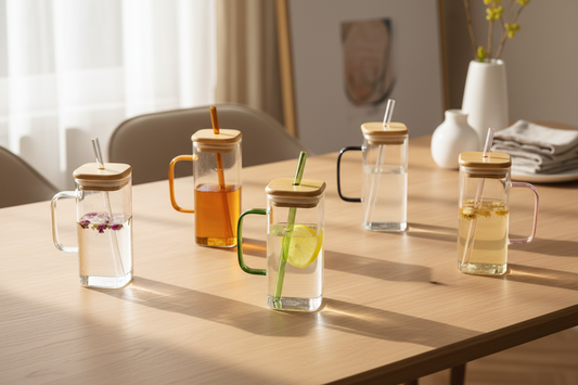 Glass Sipper with Bamboo Lid – Eco Friendly Drinking Glass with Straw